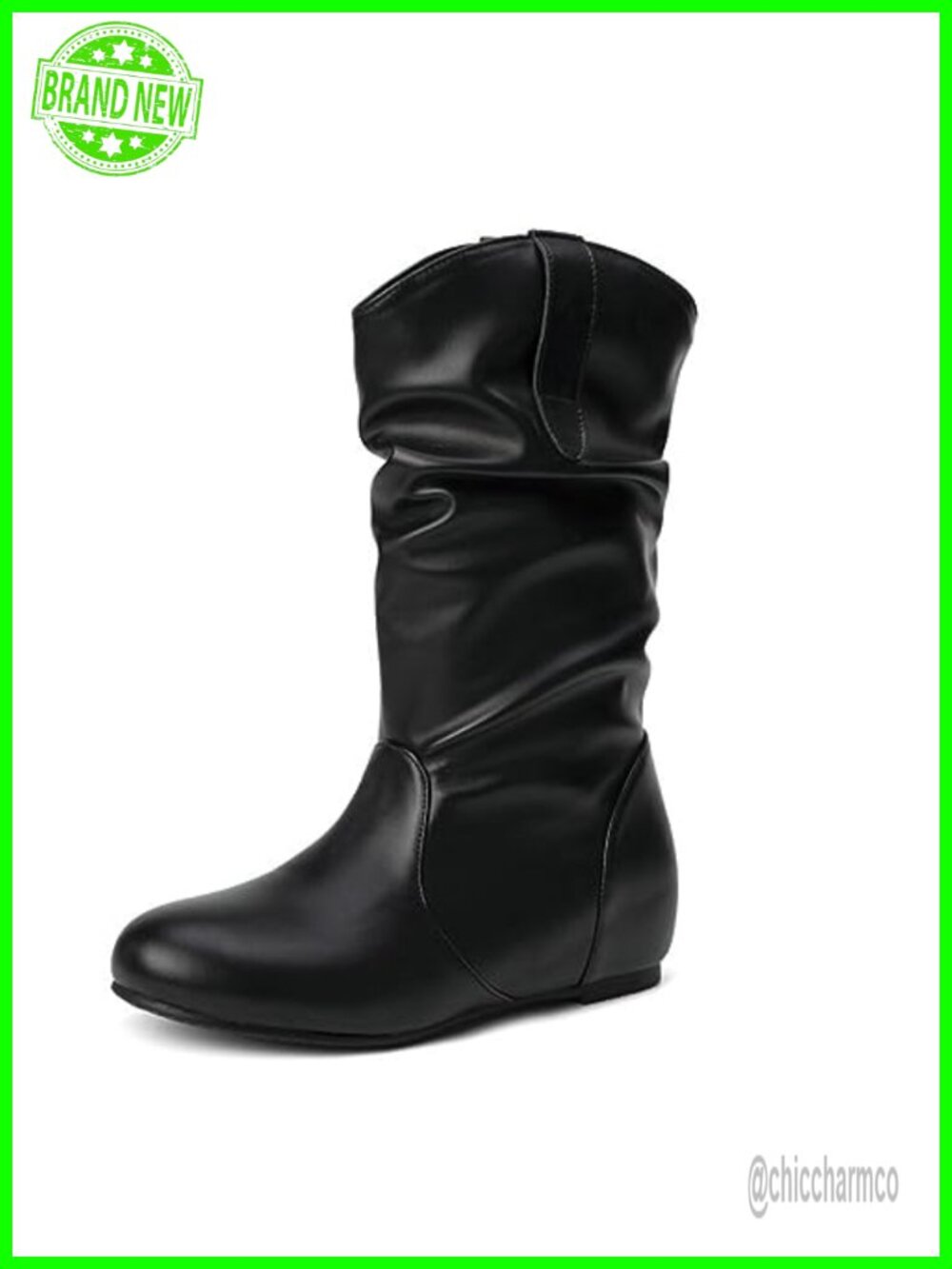 Faux Leather Wide Width Mid Calf Slouchy Boots Memory Foam Insole